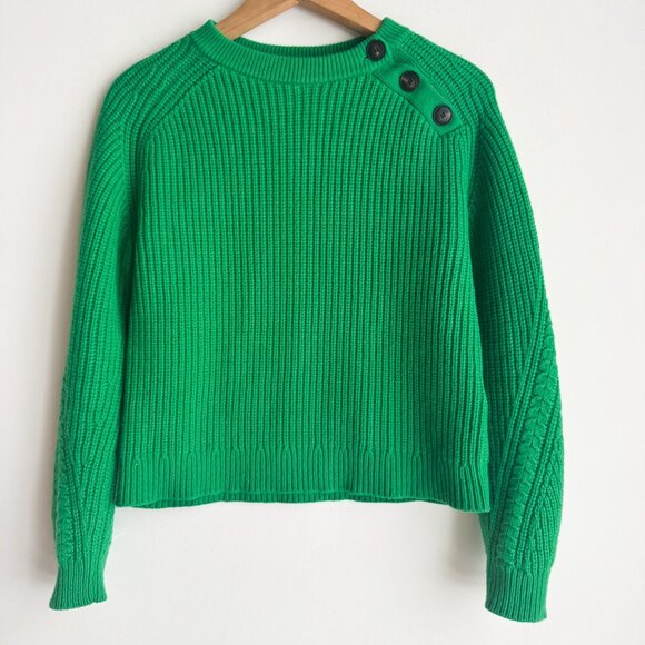 Sézane Bright Green Chunky Knit Cropped Sweater XXS - Picture 5 of 8